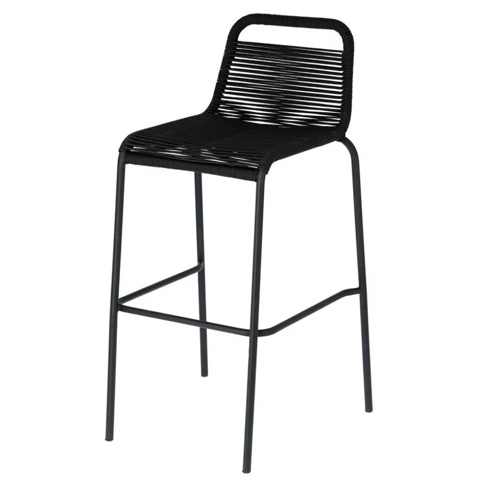 Kordel Geflecht Barstuhl in Schwarz - Dariana (4er Set)