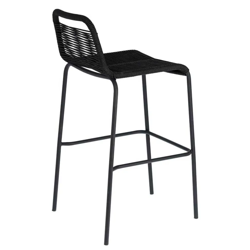 Kordel Geflecht Barstuhl in Schwarz - Dariana (4er Set)