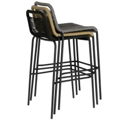 Kordel Geflecht Barstuhl in Schwarz - Dariana (4er Set)