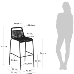 Kordel Geflecht Barstuhl in Schwarz - Dariana (4er Set)
