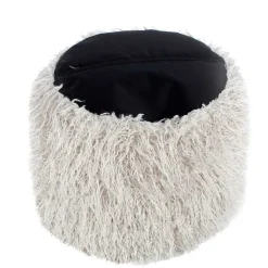 Kunstfell Pouf in Hellgrau mit Cord Dunkelgrau - Valbera