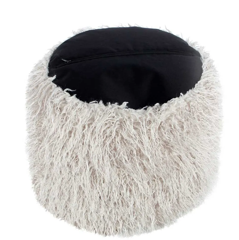 Kunstfell Pouf in Hellgrau mit Cord Dunkelgrau - Valbera