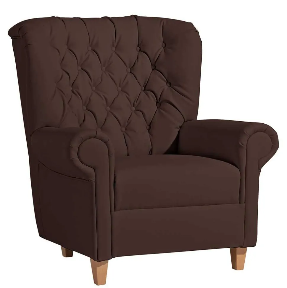 Kunstleder Ohrensessel in Braun - Ziller