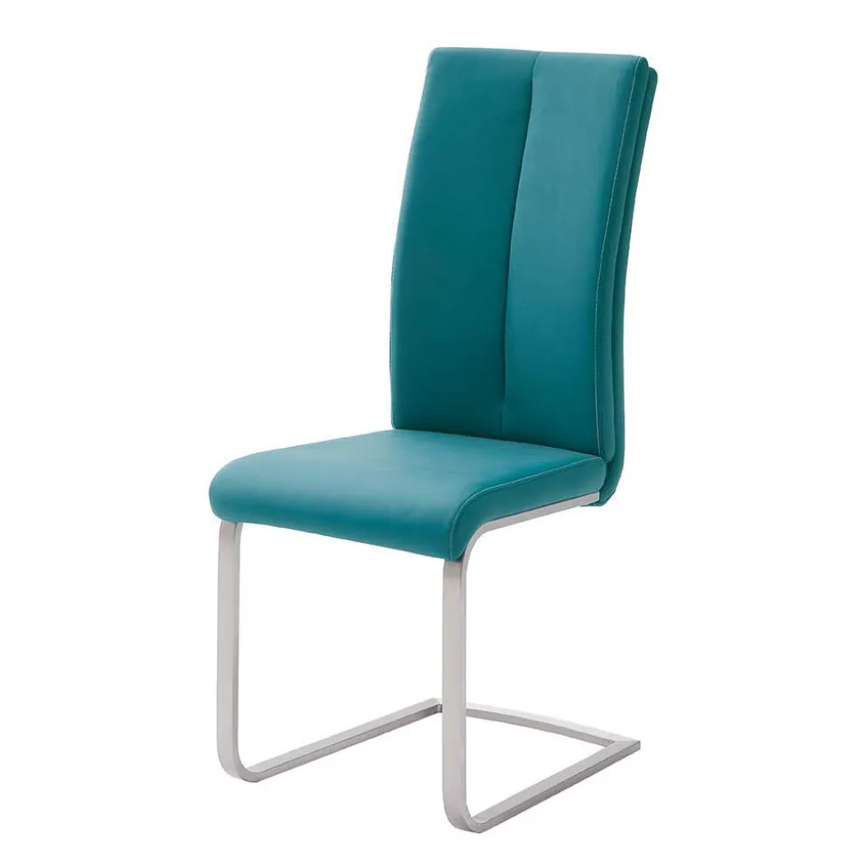 Kunstleder Polsterstuhl in Petrol Fascinationa mit Schwinggestell Edelstahl (4er Set)