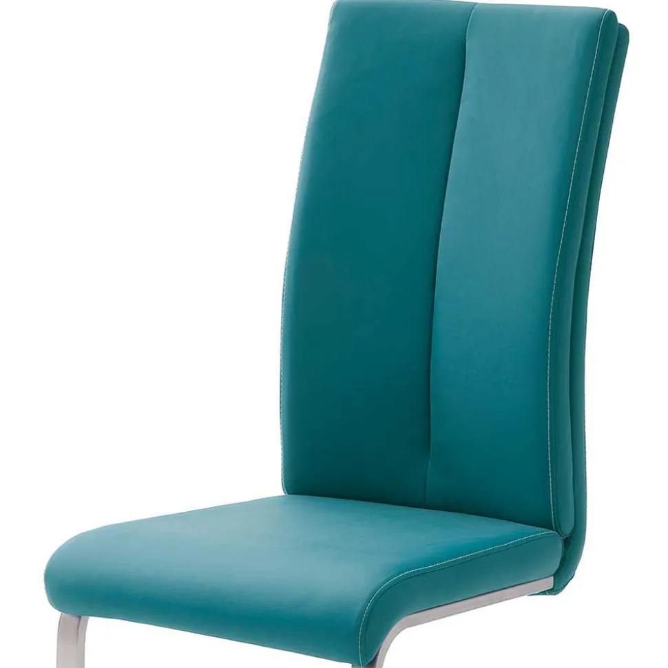 Kunstleder Polsterstuhl in Petrol Fascinationa mit Schwinggestell Edelstahl (4er Set)