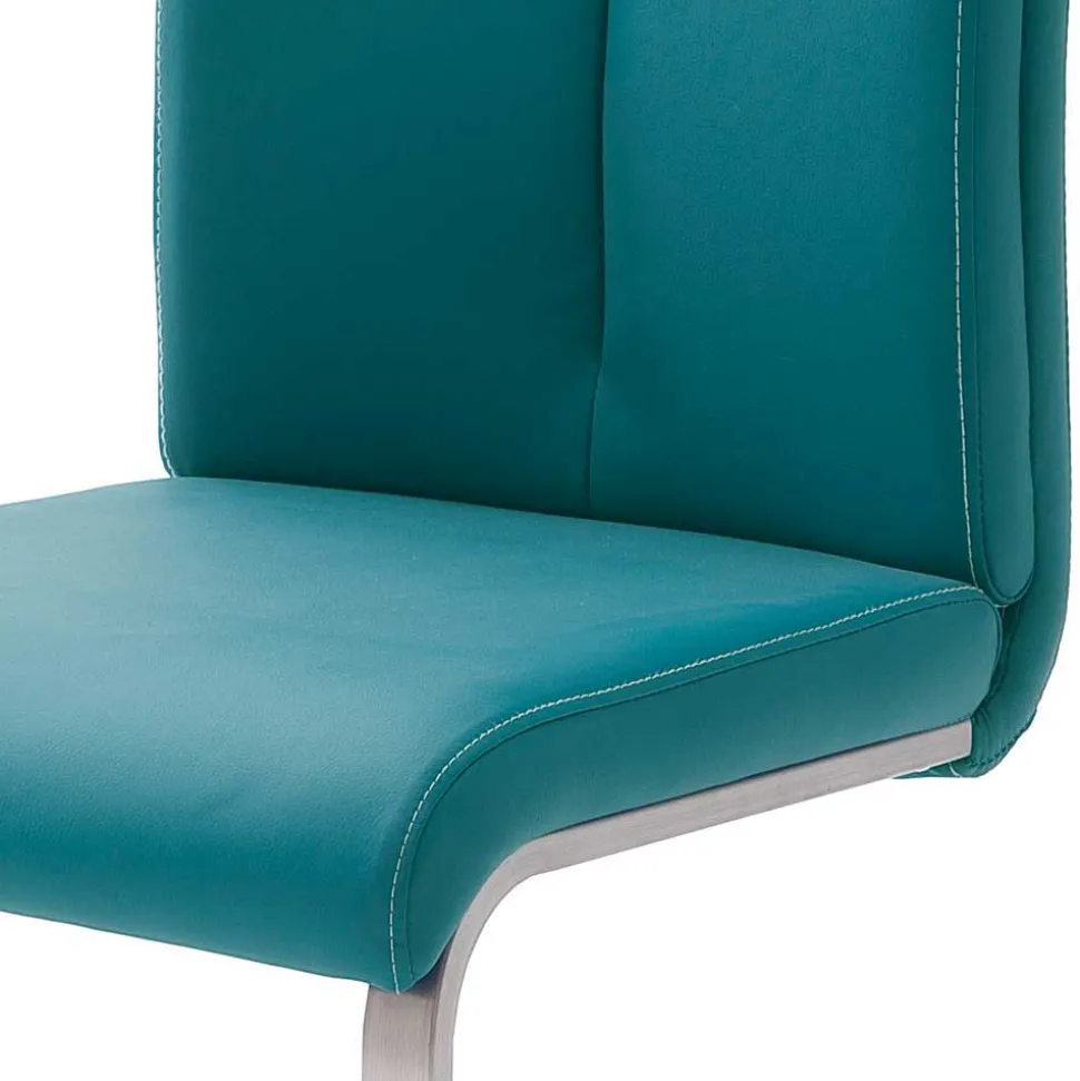 Kunstleder Polsterstuhl in Petrol Fascinationa mit Schwinggestell Edelstahl (4er Set)