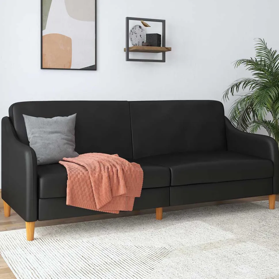 Kunstleder Schlafsofa in Schwarz - Marc