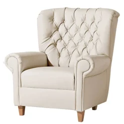 Kunstleder Wohnzimmersessel in Beige und Buche - That