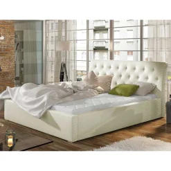 Kunstlederbett in Cremeweiß - Rongon