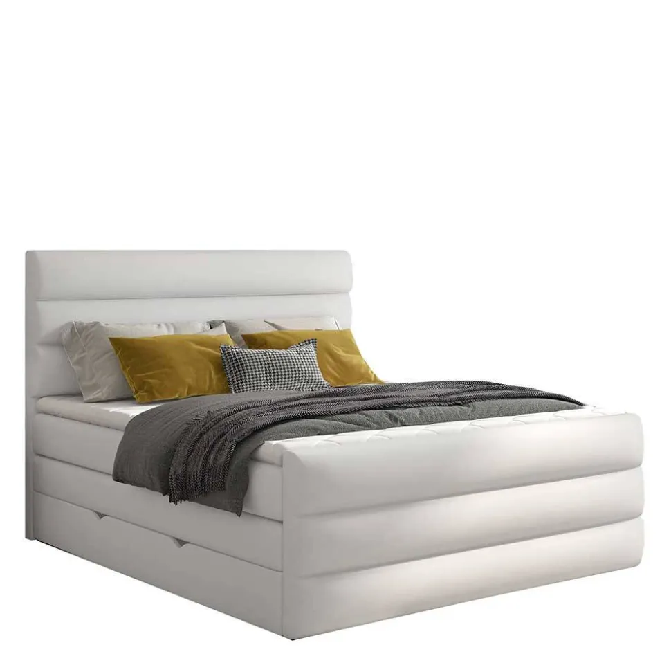 Kunstleder-Boxspringbett in Weiß - Basilius