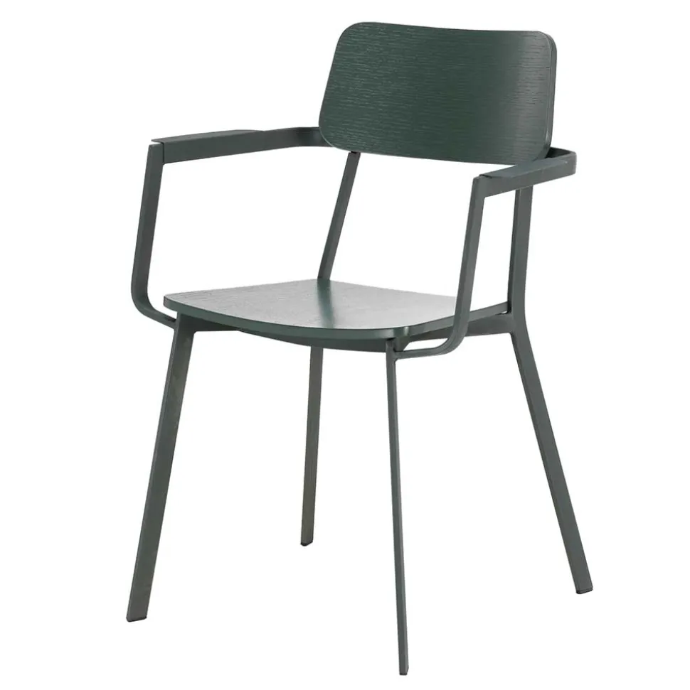 Lackierter Armlehnstuhl in Grün - Nevers (4er Set)