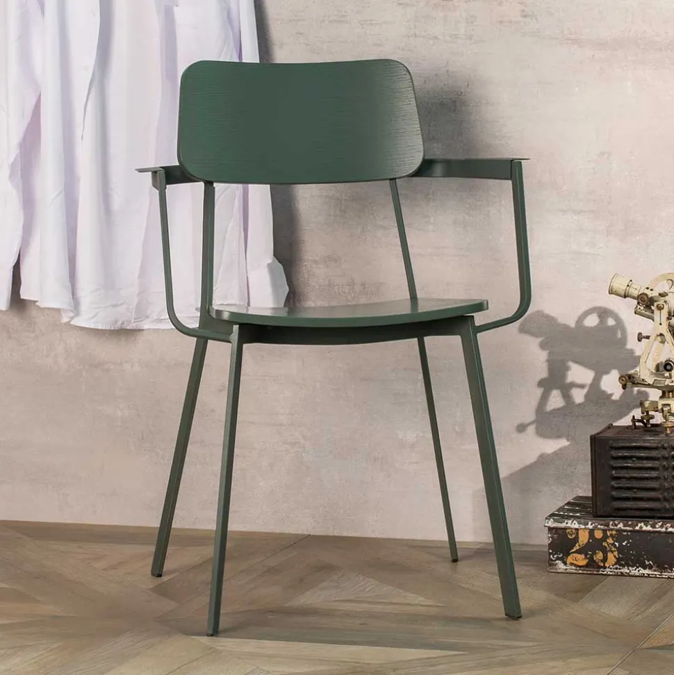 Lackierter Armlehnstuhl in Grün - Nevers (4er Set)