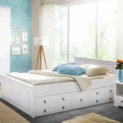 Lackiertes Kiefernholz Ehebett in Weiß - Velriva