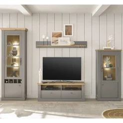 Landhaus Anbauwand in Lichtgrau & Eiche - Buleta (vierteilig)