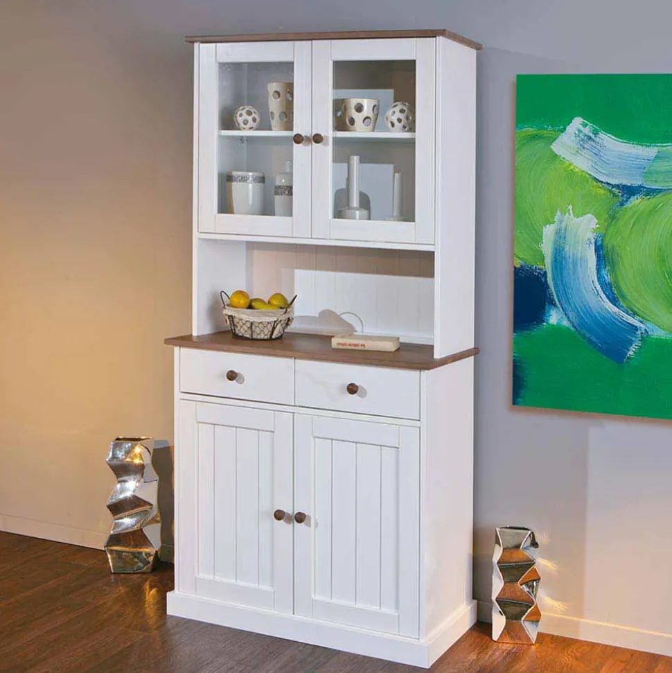 Landhaus Büfett Schrank in Weiß mit Braun - Vatina