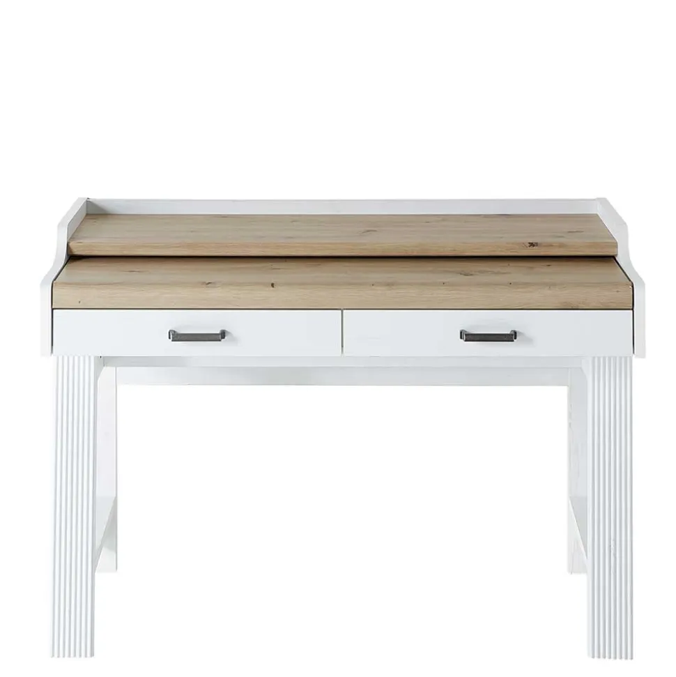 Landhaus Computertisch in Weiß & Eiche - Mehady