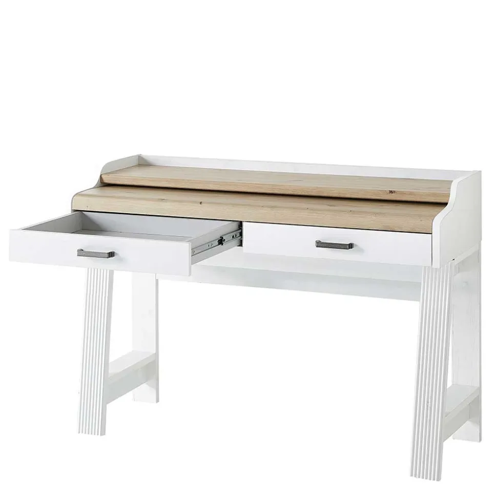 Landhaus Computertisch in Weiß & Eiche - Mehady