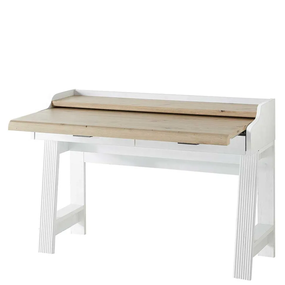 Landhaus Computertisch in Weiß & Eiche - Mehady