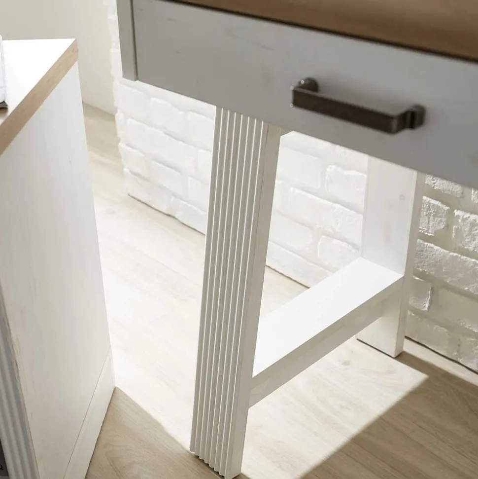 Landhaus Computertisch in Weiß & Eiche - Mehady