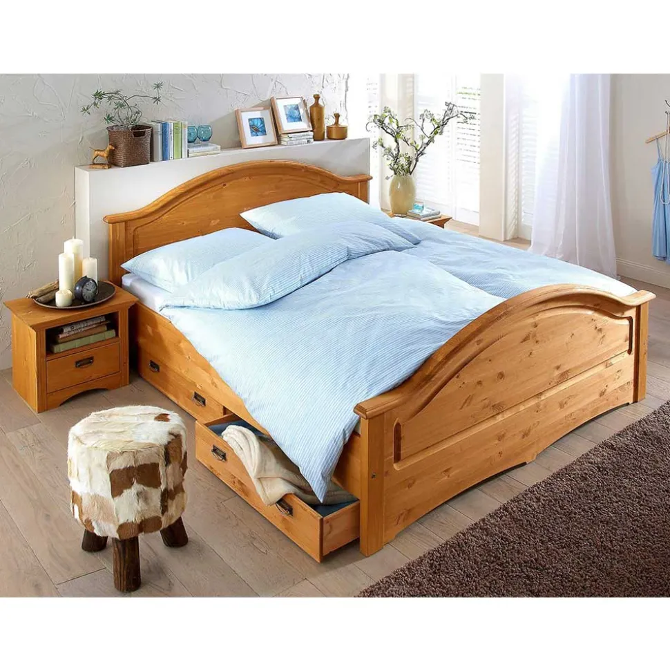 Landhaus Doppelbett Set in Kiefer - Vocoja (dreiteilig)