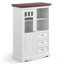 Landhaus Highboard in Weiß und Nussbaum Braun - Manipur