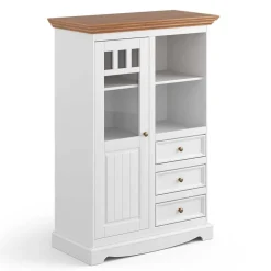 Landhaus Highboard in Weiß und Eiche - Bordona