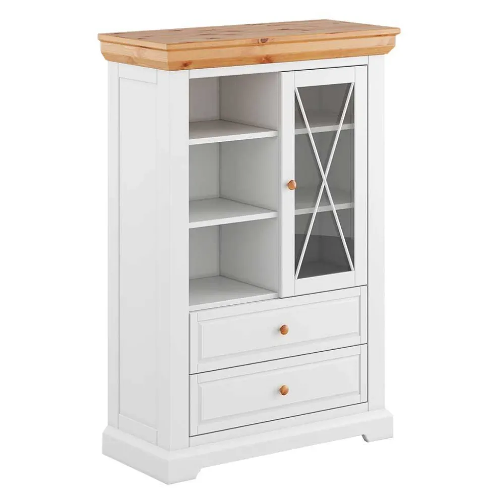 Landhaus Highboard in Weiß & Kiefer Natur - Saluts