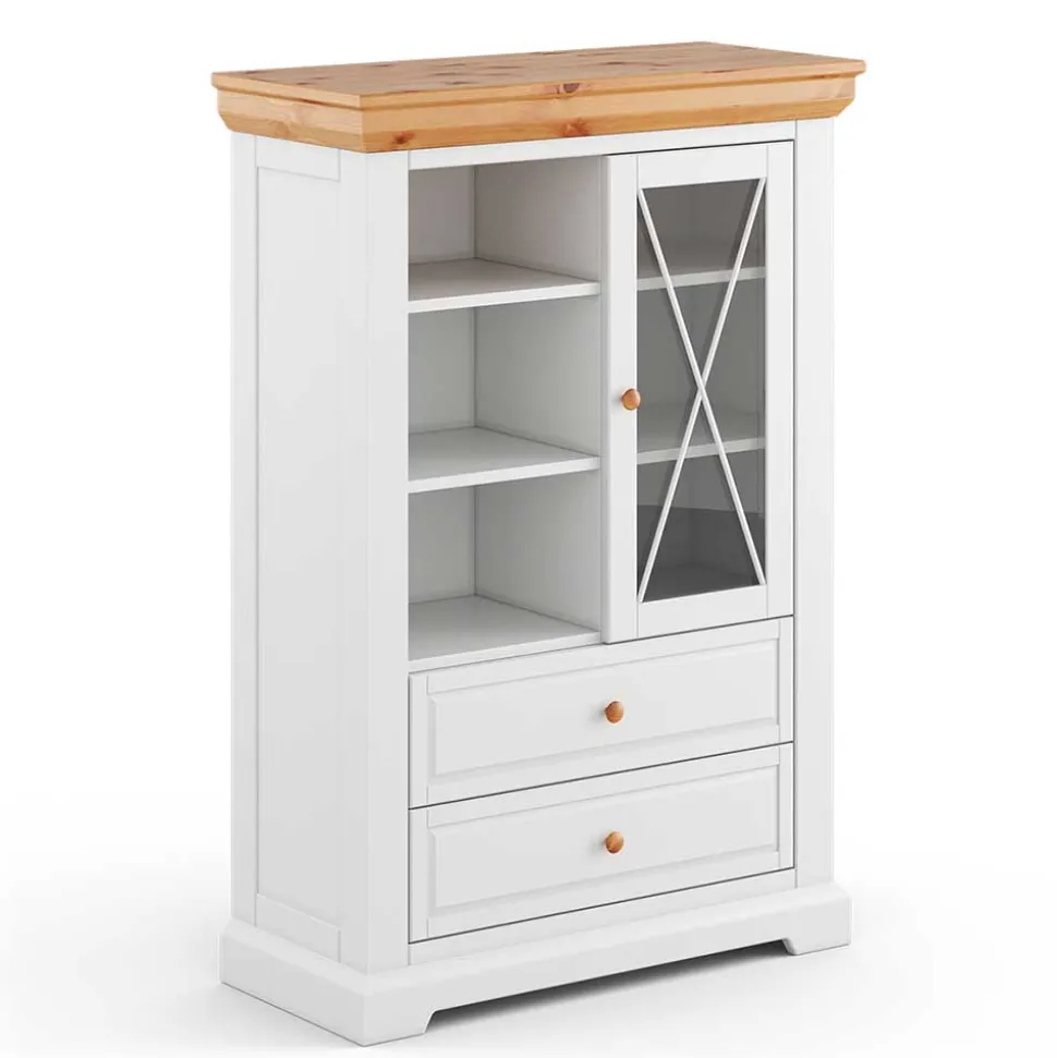 Landhaus Highboard in Weiß & Kiefer Natur - Saluts