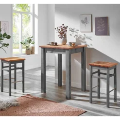 Landhaus Hochtisch und Barhocker Set - Ziamora (dreiteilig)