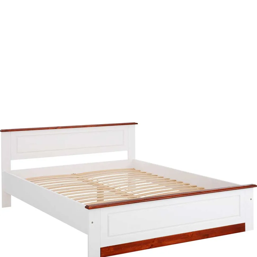 Landhaus Holzbett in Weiß & Kirschbaum - Vendirai