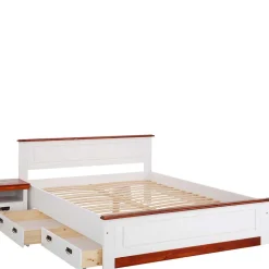 Landhaus Holzbett in Weiß & Kirschbaum - Vendirai