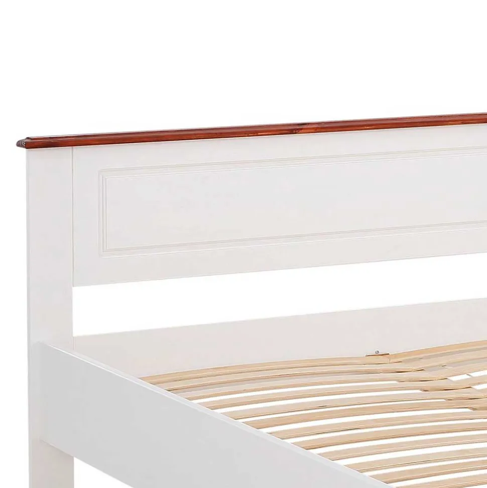 Landhaus Holzbett in Weiß & Kirschbaum - Vendirai