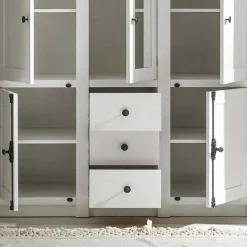 Landhaus Kleiderschrank Chelles in Weiß mit Spiegel