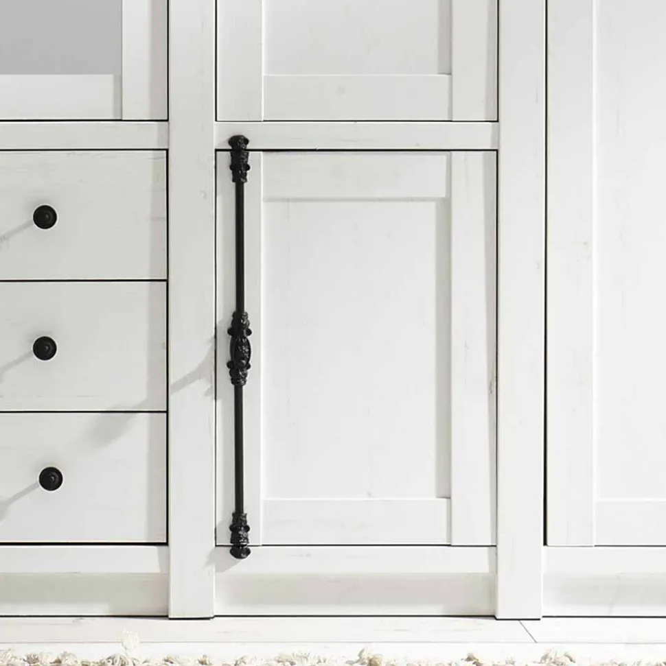 Landhaus Kleiderschrank Chelles in Weiß mit Spiegel