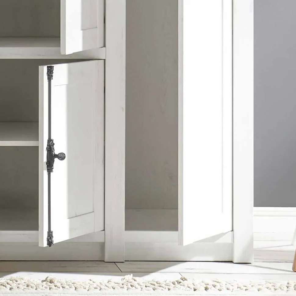 Landhaus Kleiderschrank Chelles in Weiß mit Spiegel