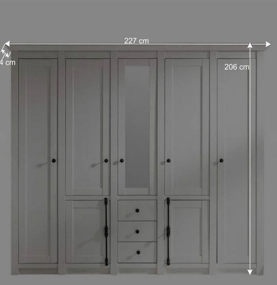 Landhaus Kleiderschrank Chelles in Weiß mit Spiegel