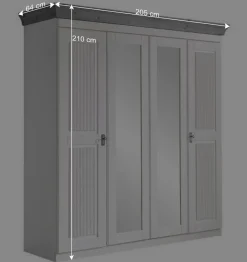 Landhaus Kleiderschrank in Weiß und Kiefer Grau - Caneon