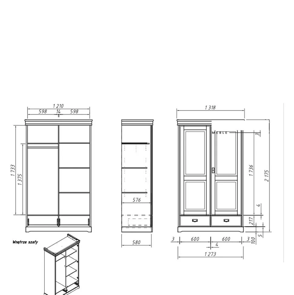 Landhaus Kombi-Kleiderschrank aus Kiefernholz - Varicano