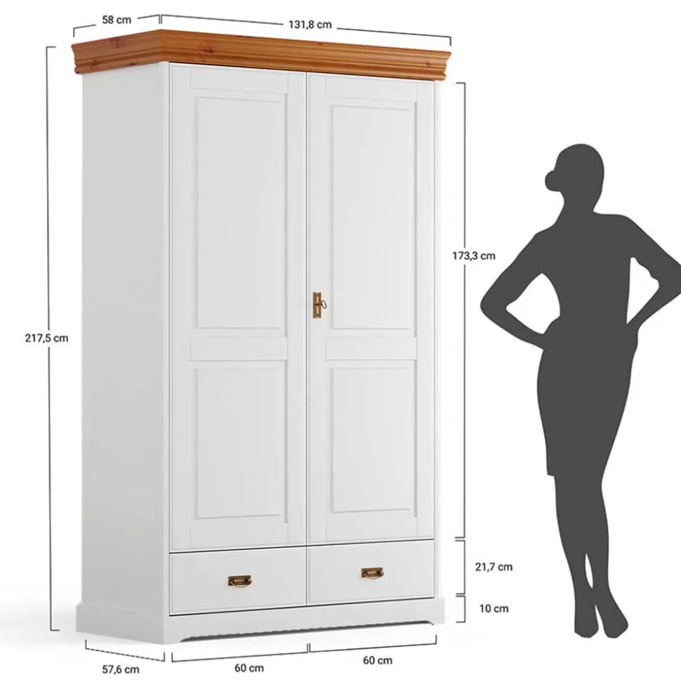 Landhaus Kombi-Kleiderschrank aus Kiefernholz - Varicano