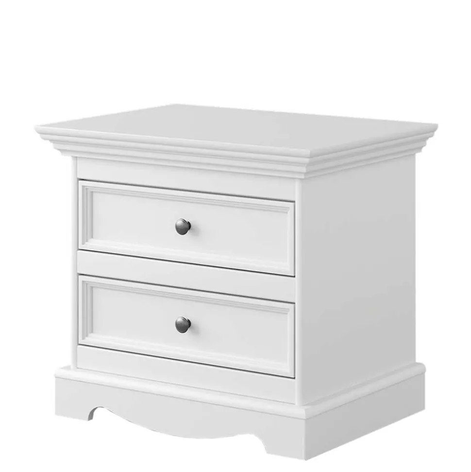 Landhaus Nachtkommode in Weiß lackiert - Indico
