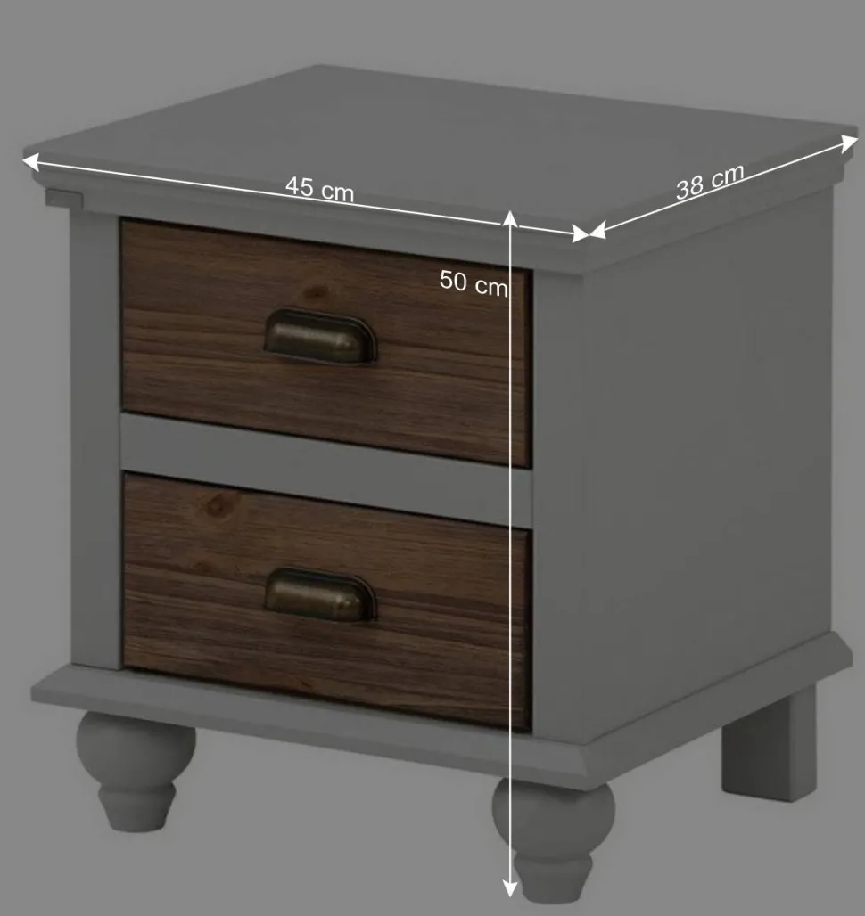 Landhaus Nachtkommode in Holz Braun und Grau - Veproma