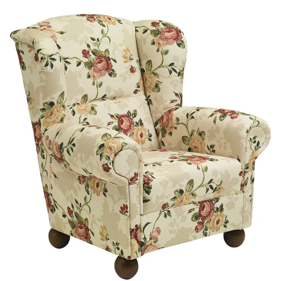 Landhaus Ohrenbackensessel mit Blumen Muster - Zavatraos