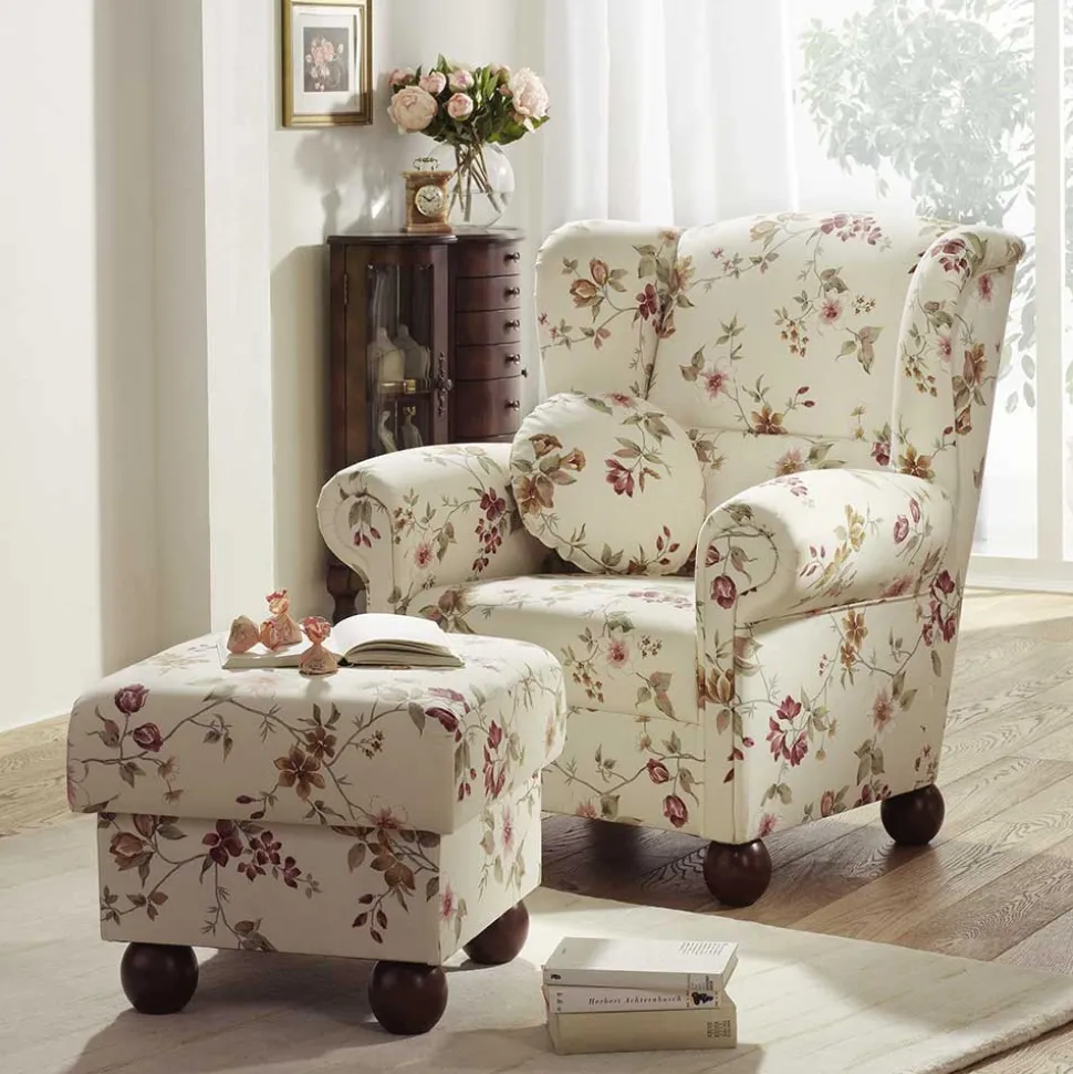 Landhaus Ohrensessel mit Blumen Stoff - Diazaja