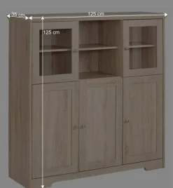 Landhaus Optik Highboard mit 2 Glastüren - Rienva