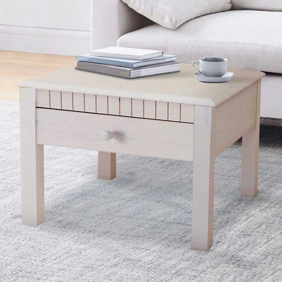 Landhaus Quadrat-Couchtisch in Weiß lasiert - Gabbya