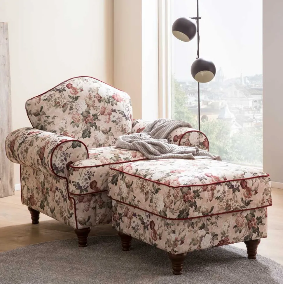 Landhaus Sessel und Hocker Set - Baonga (zweiteilig)