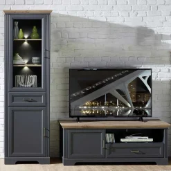 Landhaus TV Lowboard & Standvitrine - Thumbs (zweiteilig)