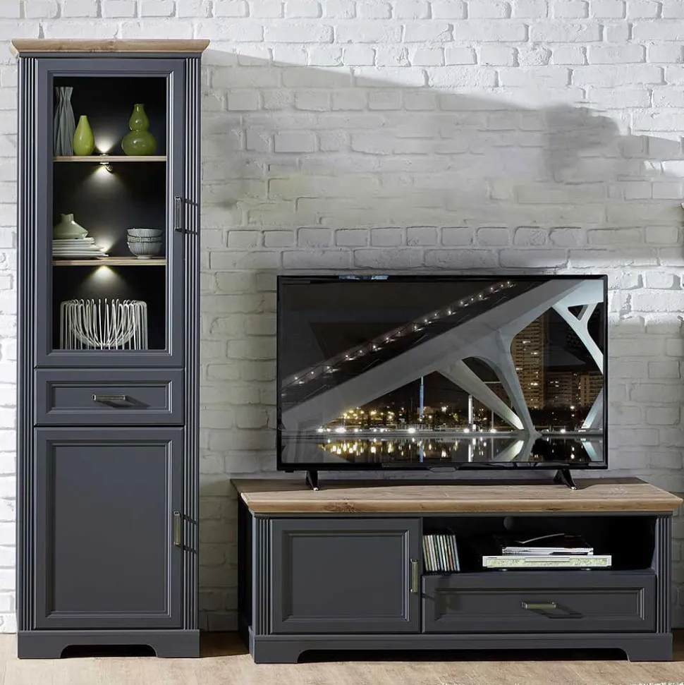 Landhaus TV Lowboard & Standvitrine - Thumbs (zweiteilig)