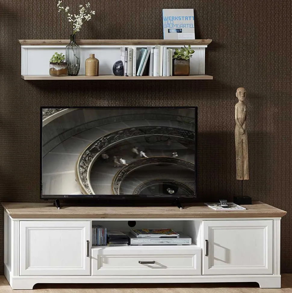 Landhaus TV Lowboard & Wandregal Set - Sinolita (zweiteilig)