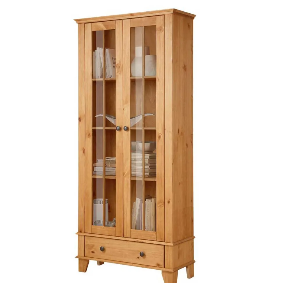 Landhaus Vitrine aus Kiefer Massivholz - Anyamie